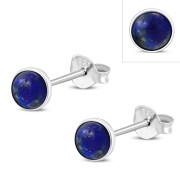 Lapis Lazuli Round Sterling Silver Stud Earrings, e440st